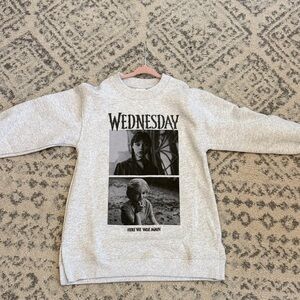 Gray Graphic Sweatshirt Dress with Wednesday Print